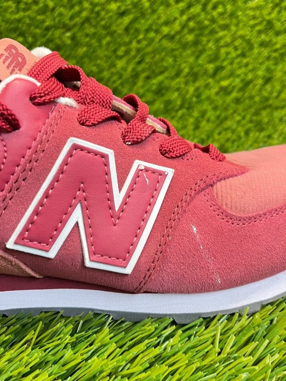 New Balance 574 Boys Size 5.5Y Red White Athletic Running Walking Shoes Sneakers